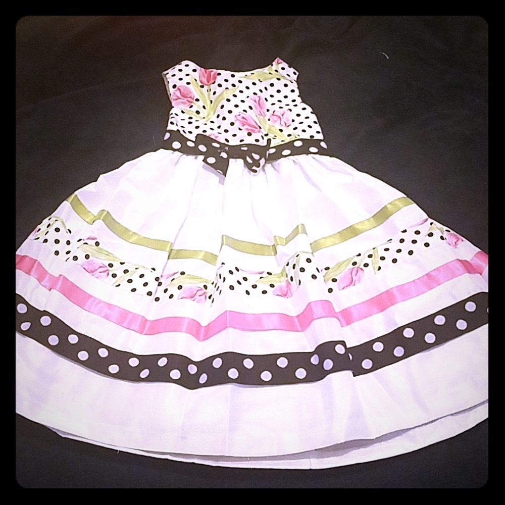 Girls polka dot with flowers dress